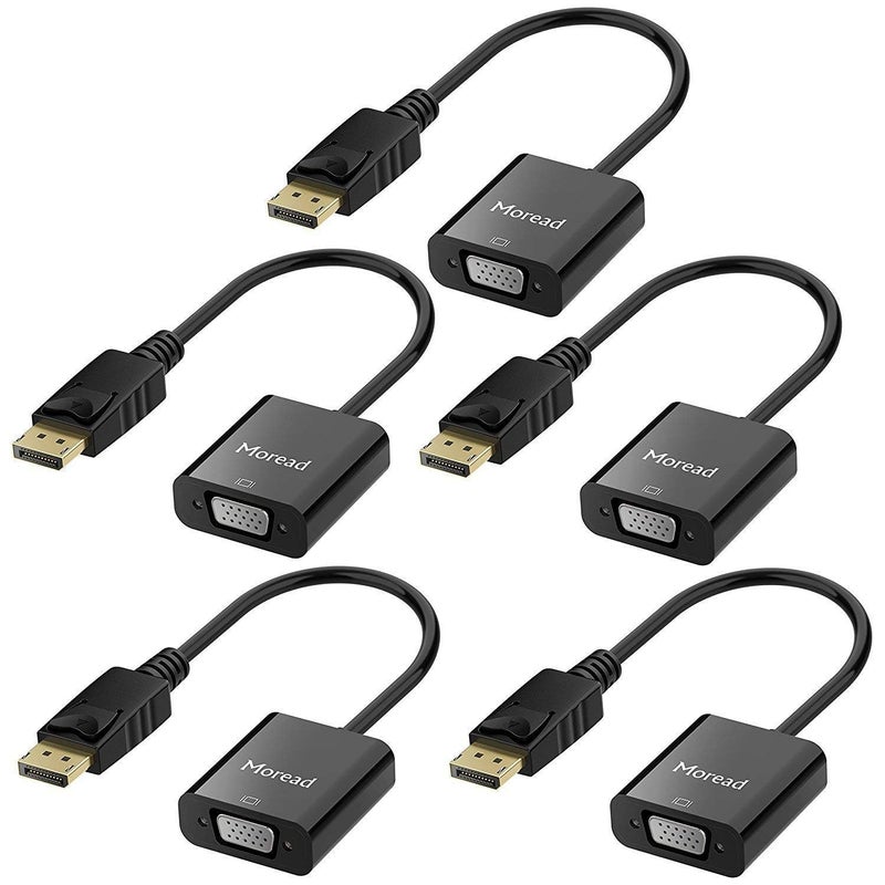 Moread DisplayPort (DP) to VGA Adapter, 5 Pack, Gold-Plated Display Port to VGA Adapter (Male to Female) Compatible with Computer, Desktop, Laptop, PC, Monitor, Projector, HDTV - Black - Image 1